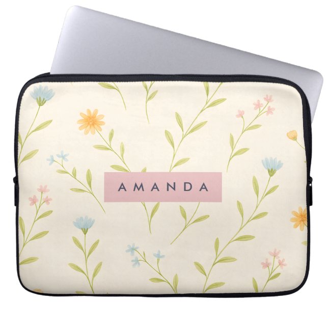 Personalized Pastel Meadow Wildflower Laptop Sleeve (Front)