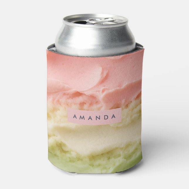 Personalized Pastel Neapolitan Ice Cream Stripe Can Cooler (Can Front)