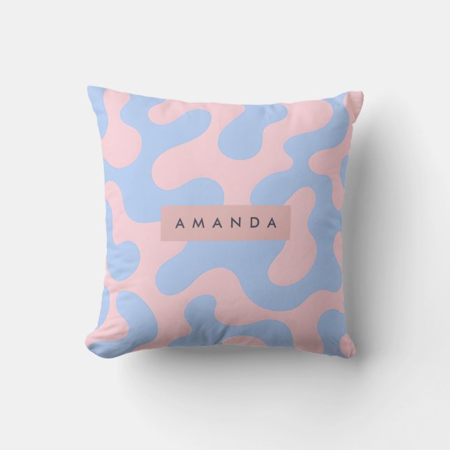 Personalized Pastel Pink and Baby Blue Abstract Cushion (Front)
