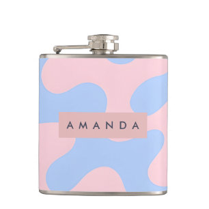 Personalized Pastel Pink and Baby Blue Abstract Hip Flask