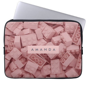 Personalized Pastel Pink Building Block  Laptop Sleeve
