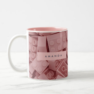 Personalized Pastel Pink Building Block  Two-Tone Coffee Mug