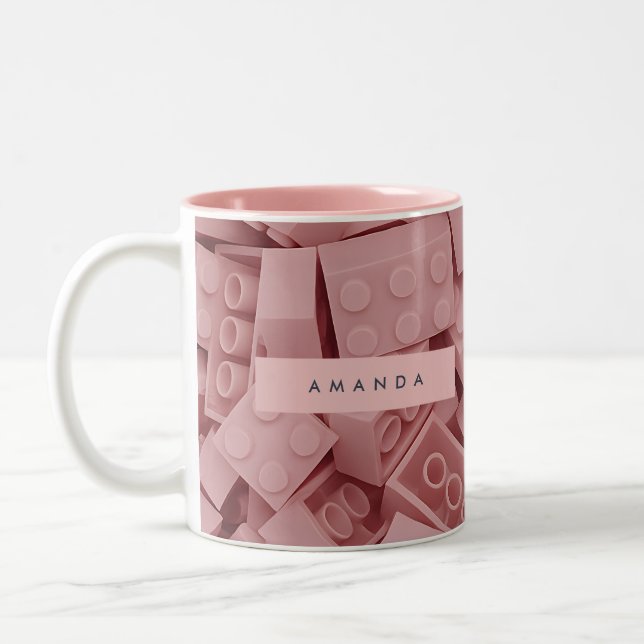 Personalized Pastel Pink Building Block  Two-Tone Coffee Mug (Left)