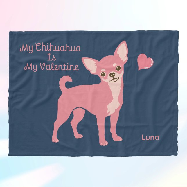 Personalized Pastel Pink Chihuahua Valentine Fleece Blanket (Creator Uploaded)