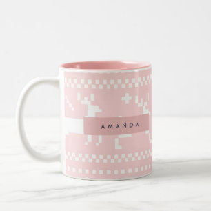 Personalized Pastel Pink Nordic Reindeer Two-Tone Coffee Mug