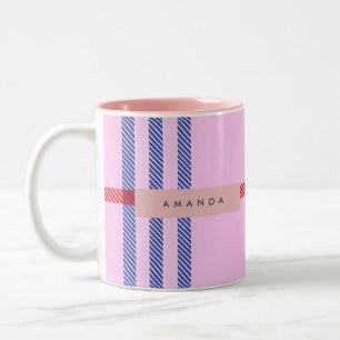 Personalized Pastel Pink Plaid with Red and Blue Two-Tone Coffee Mug