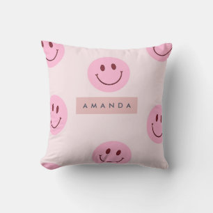 Personalized Pastel Pink Smiley Face Cushion