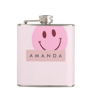 Personalized Pastel Pink Smiley Face Hip Flask