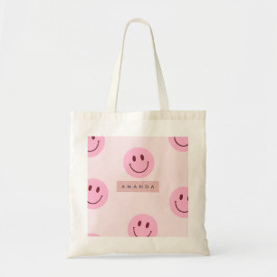 Personalized Pastel Pink Smiley Face Tote Bag