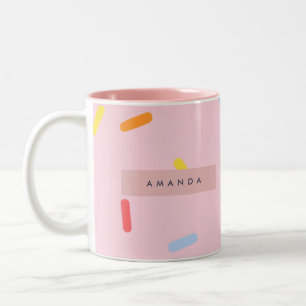 Personalized Pastel Pink Sprinkle Confetti Two-Tone Coffee Mug