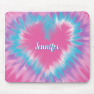 Personalized Pastel Pink tie-dye heart Mouse Pad