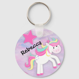 Personalized Pastel Pink Unicorn Key Ring