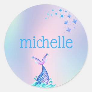 Personalized Pastel Rainbow Mermaid Classic Round Sticker