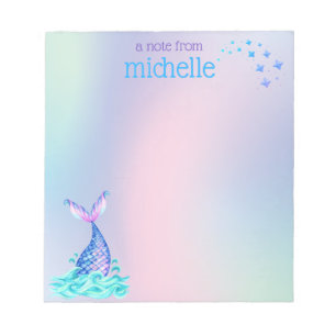 Personalized Pastel Rainbow Mermaid Notepad