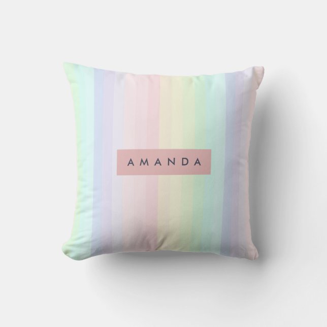 Personalized Pastel Rainbow Stripe Cushion (Front)