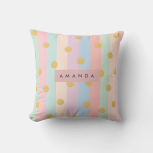 Personalized Pastel Rainbow Stripes with Dots Cushion