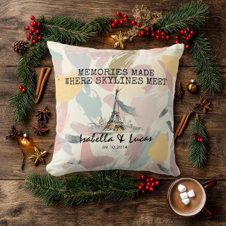 Personalized Pastel Skyline Couple Pillow