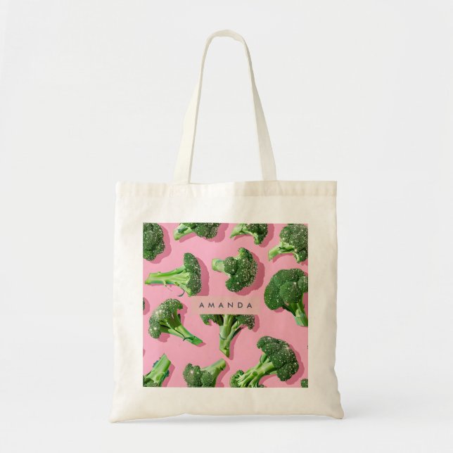 Personalized Pastel Sparkle Green Broccoli  Tote Bag (Front)