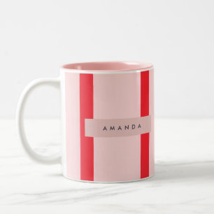 Personalized Pastel  Stripes with Floral Accent Two-Tone Coffee Mug