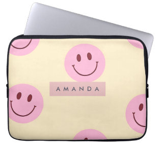 Personalized Pastel Yellow & Pink Smiley Face Laptop Sleeve