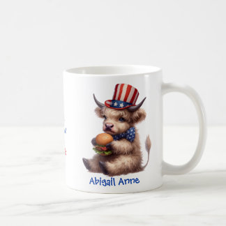 Personalized Patriotic Baby Highland Cow Coffee Coffee Mug