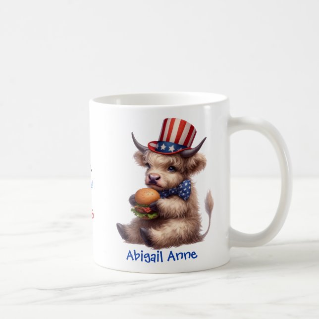 Personalized Patriotic Baby Highland Cow Coffee Coffee Mug (Right)
