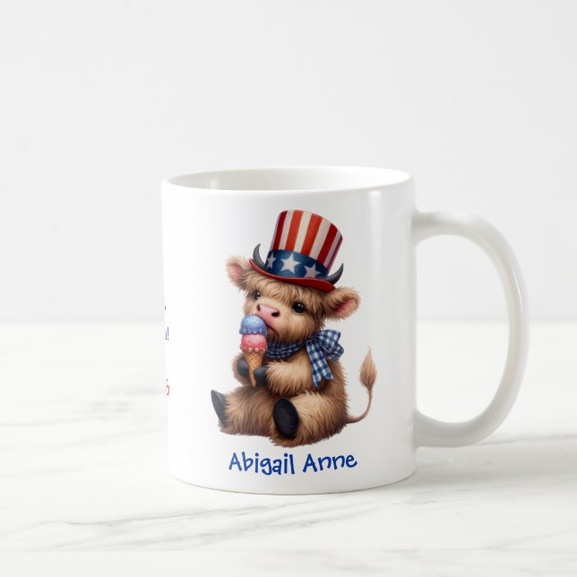Personalized Patriotic Baby Highland Cow Coffee Mug (Right)