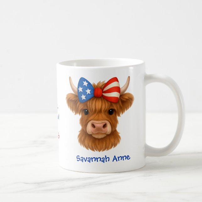 Personalized Patriotic Highland Cow Coffee Mug (Right)