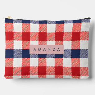 Personalized Patriotic Red, White & Blue Gingham Accessory Pouch