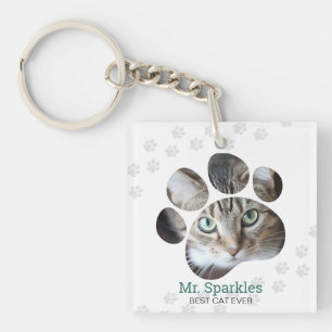 Personalized Paw Print Photo Cat Key Ring