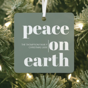 Personalized Peace On Earth Christmas Modern Photo Metal Tree Decoration