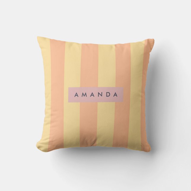Personalized Peach and Cream Candy Stripe Cushion (Front)