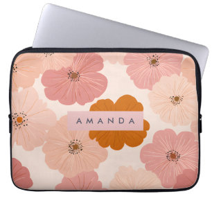 Personalized Peach and Pink Flower Print Laptop Sleeve
