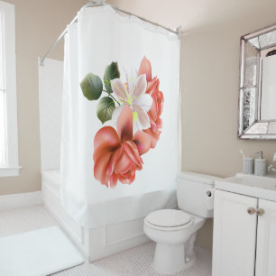 Personalized Peach Peonies and Ghost Orchid Shower Curtain