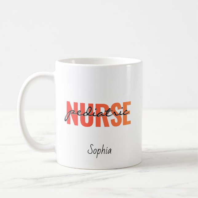 Personalized Pediatric Nurse Bold Typography Coffee Mug (Left)