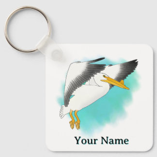 Personalized Pelican Blue Background Key Ring