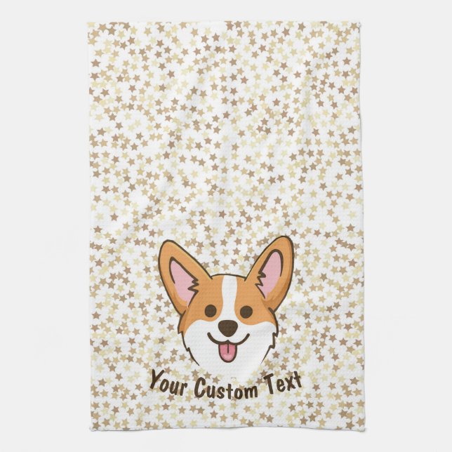 Personalized Pembroke Welsh Corgi Puppy Dog Stars Tea Towel (Vertical)
