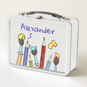Personalized Pencils and Paintbrushes Metal Lunch Box