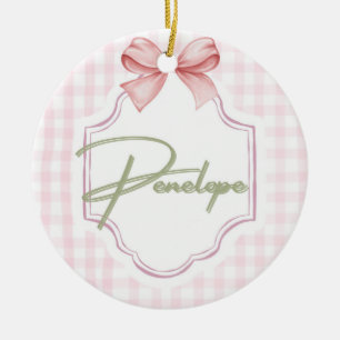Personalized Penelope Baby Girl Nursery Gingham Ceramic Ornament