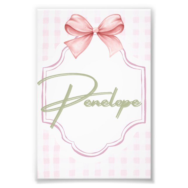 Personalized Penelope Baby Girl Nursery Gingham  Photo Print (Front)