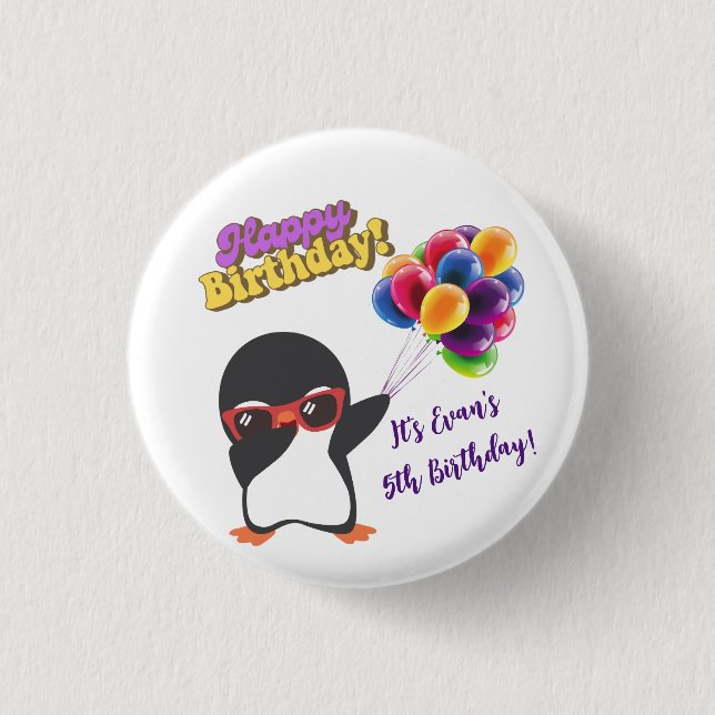 PERSONALIZED PENGUIN BIRTHDAY BUTTONS (Front)