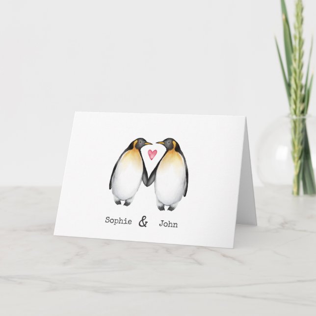 Personalized Penguin Valentines Card (Front)