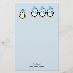 Personalized Penguins Dressed for Winter  Stationery