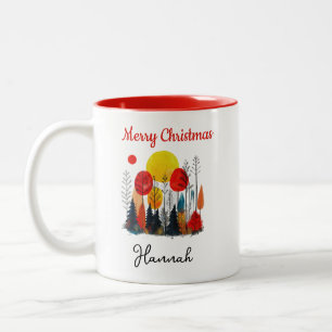 Personalized  Peony Botanical christmas  Two-Tone Coffee Mug