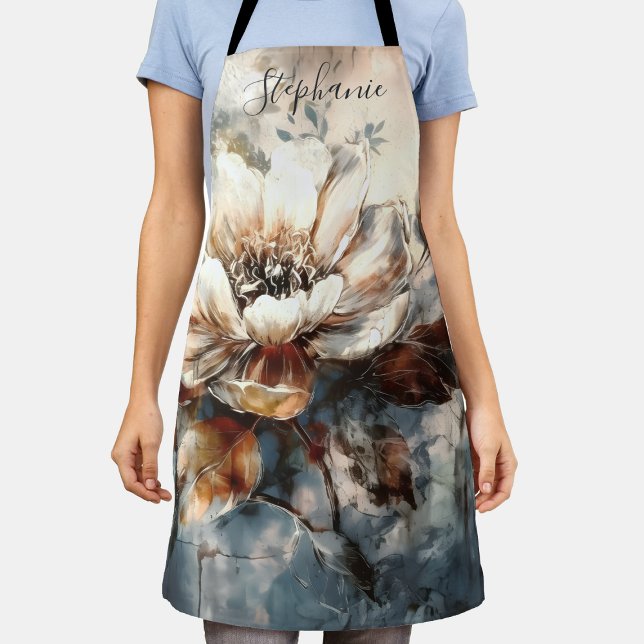 Personalized Peony Watercolor Bloom Apron (Creator Uploaded)
