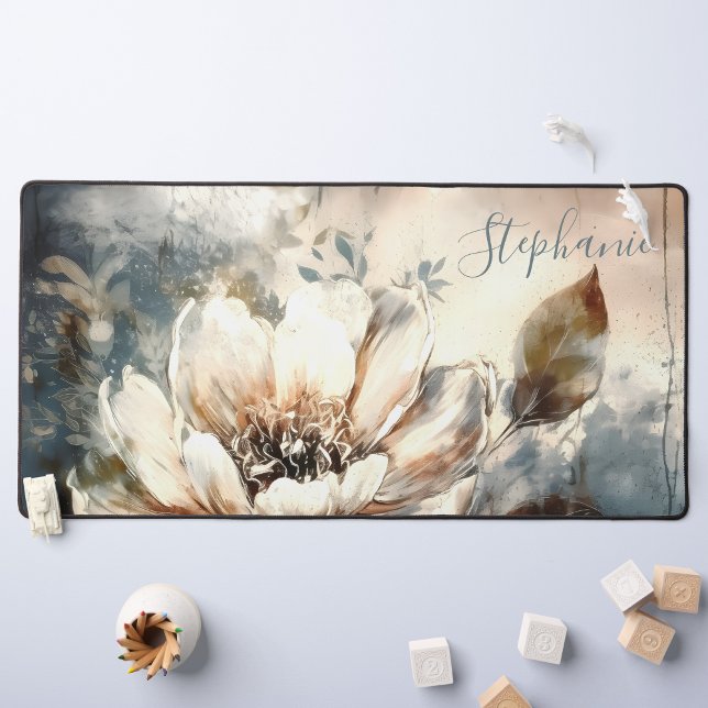 Personalized Peony Watercolor Bloom Desk Mat (Creator Uploaded)