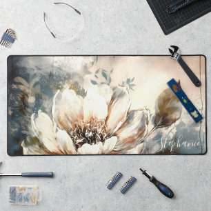 Personalized Peony Watercolor Bloom Desk Mat