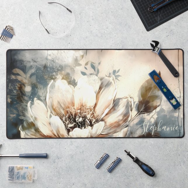 Personalized Peony Watercolor Bloom Desk Mat (Creator Uploaded)