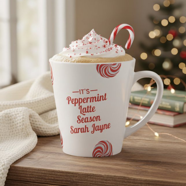 Personalized Peppermint Season Christmas Holiday Latte Mug (Nothing beats a Peppermint Latte on a cold winter morning. Makes the perfect christmas gift! )