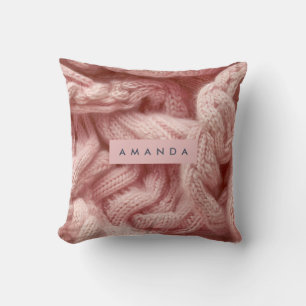 Personalized Personalized Pink Cable Knit Cushion